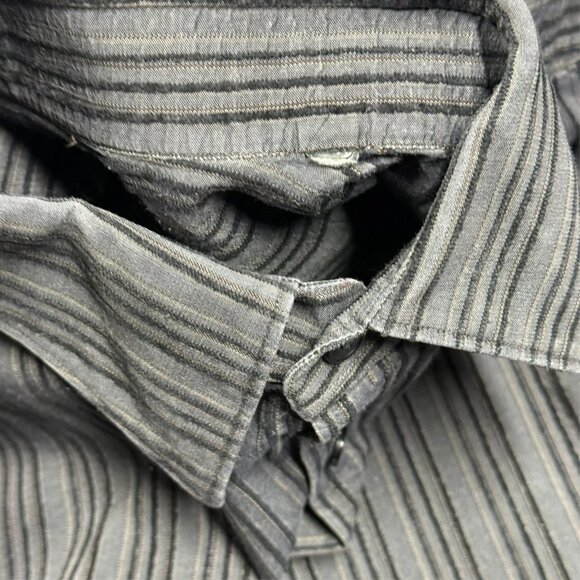 Ermenegildo Zegna Z Striped Dress Shirt Long Sleeve Button Up Grey 15 1/2 Medium - Picture 9 of 11